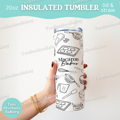 Macaron Baker Tumbler, 20oz Insulated Cup With Straw, Full Design Wrap, Glitter Tumbler For Bakers, Macaron Lover Gift, Macaron Tumbler