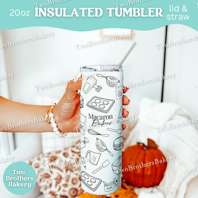 Macaron Baker Tumbler, 20oz Insulated Cup With Straw, Full Design Wrap, Glitter Tumbler For Bakers, Macaron Lover Gift, Macaron Tumbler