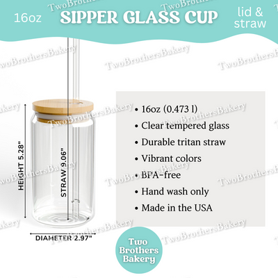 Macaron Baker Glass Cup, 16oz Sipper With Lid And Straw, Bamboo Lid Glass, Iced Coffee Cup For Bakers, Macaron Lover Gift, Bakers Glassware