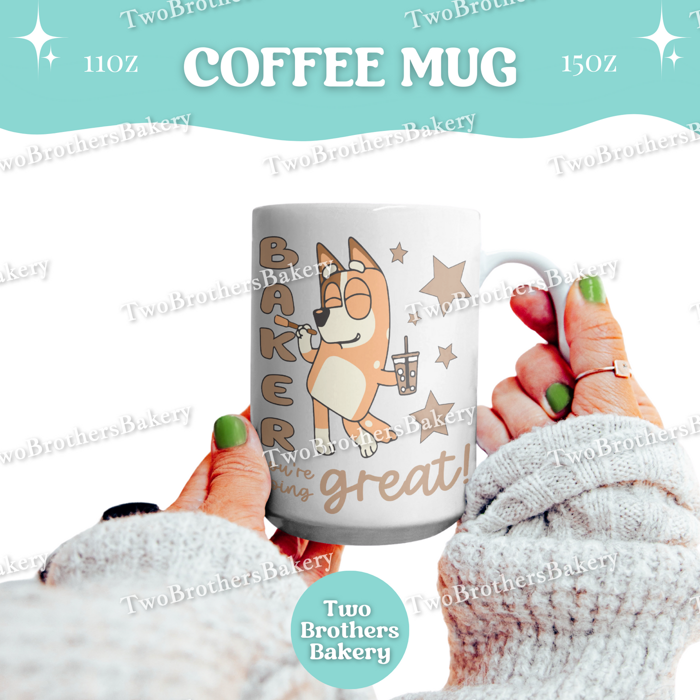 Bluey Inspired Baking Mug, Funny Baker Coffee Cup, 11oz 15oz Ceramic, Gift for Home Bakers & Moms, Motivational Gifts for Moms, Baking Mama