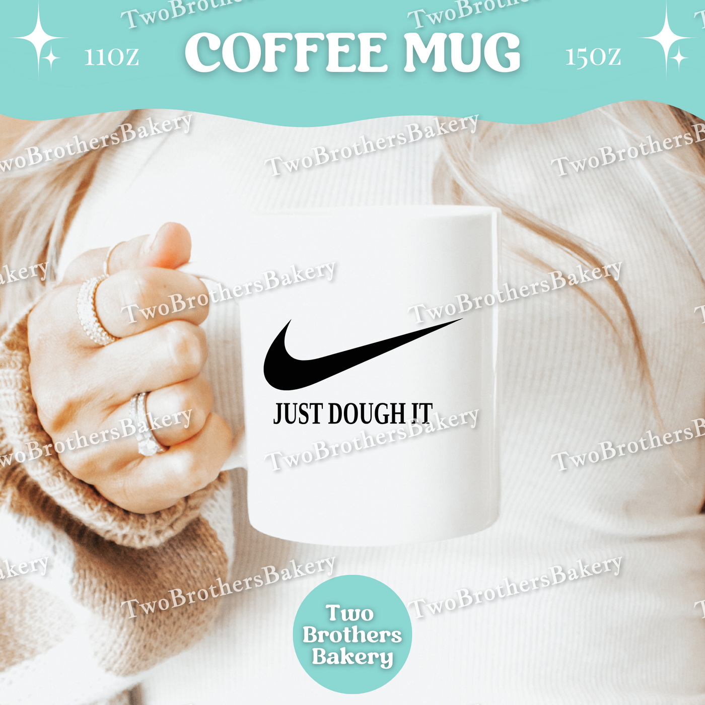 Just Dough It Baking Mug, Funny Sporty Coffee Cup for Bakers, 11oz 15oz Ceramic, Gift for Home Bakers, Sports Mom, Baking Mom, Baking Gift