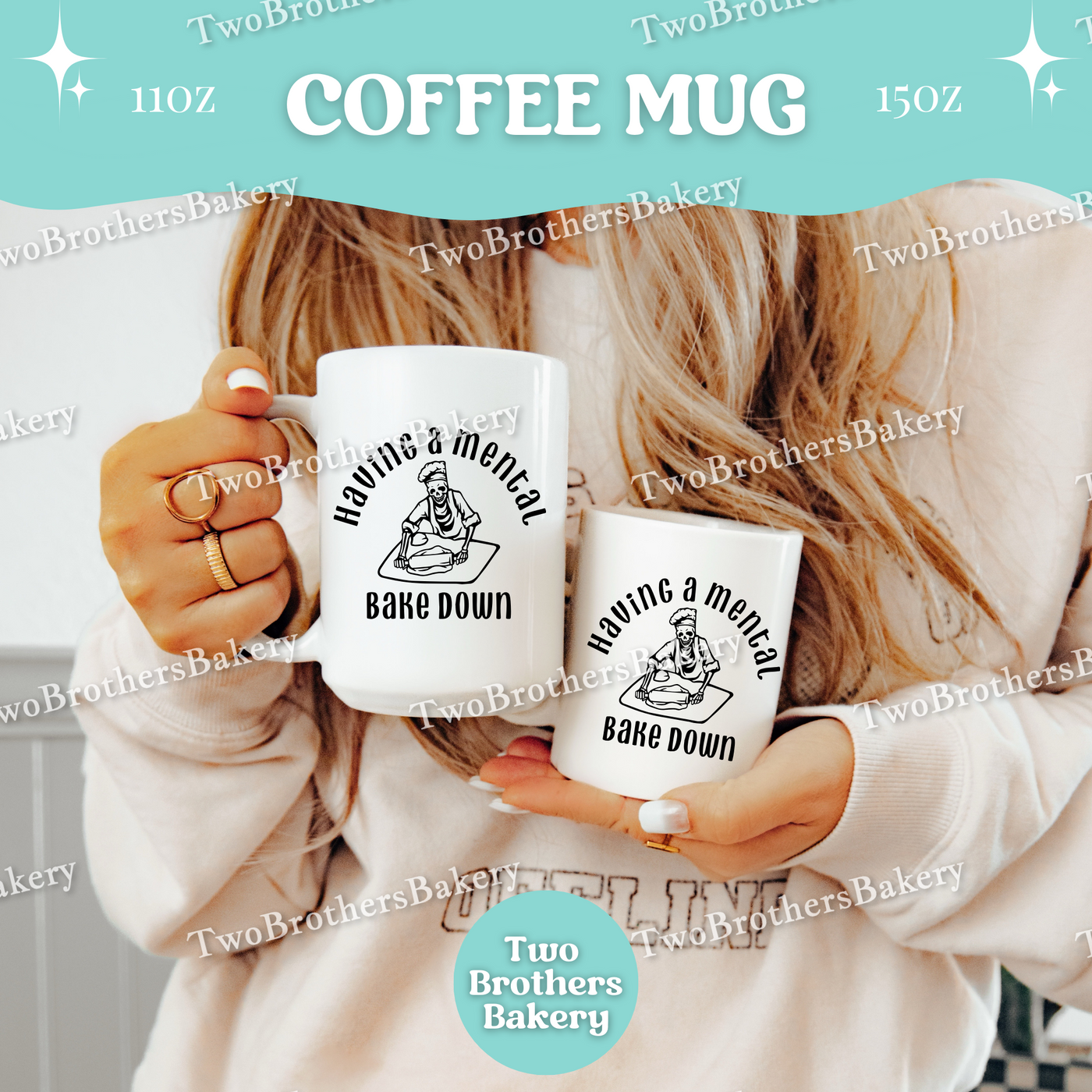 Having a Mental Bake Down Mug, Funny Baking Coffee Cup, 11oz 15oz Ceramic, Gift for Bakers, Baking Fuel, Baking Humor Mug, Mental Health Cup