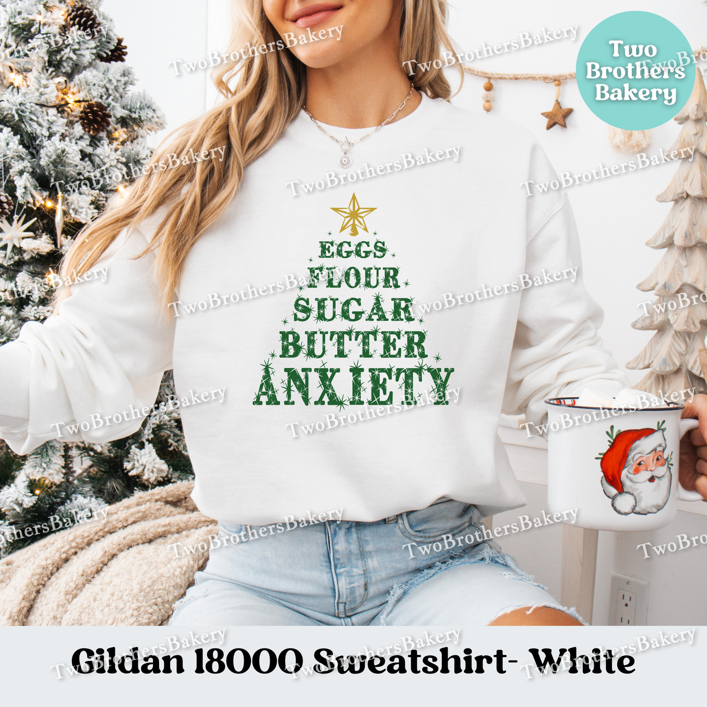 Eggs Flour Sugar Butter Anxiety Sweatshirt, Funny Christmas Baking Crewneck, Holiday Baker Gift, Holiday Baking Sweater, Xmas Baker Pullover