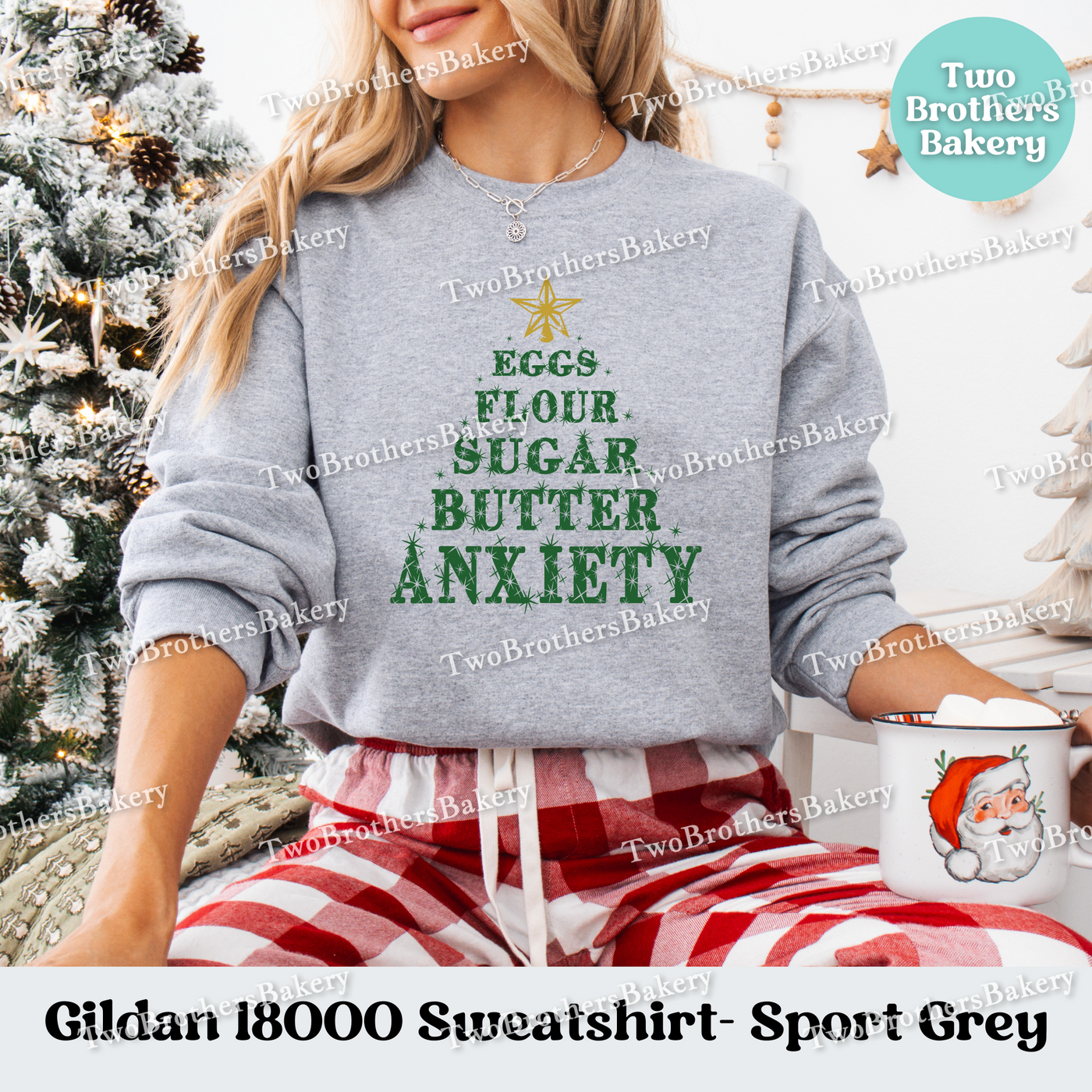 Eggs Flour Sugar Butter Anxiety Sweatshirt, Funny Christmas Baking Crewneck, Holiday Baker Gift, Holiday Baking Sweater, Xmas Baker Pullover