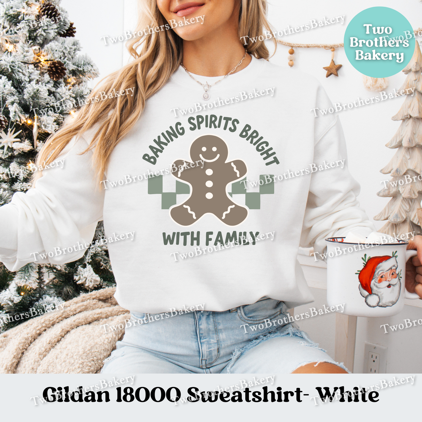 Baking Spirits Bright Sweatshirt, Family Christmas Pullover, Matching Holiday Sweaters, Gingerbread Baker Gift, Holiday Baking Sweatshirt