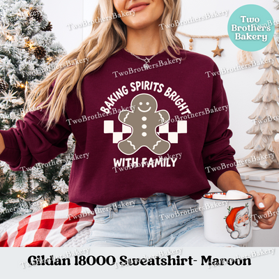 Baking Spirits Bright Sweatshirt, Family Christmas Pullover, Matching Holiday Sweaters, Gingerbread Baker Gift, Holiday Baking Sweatshirt