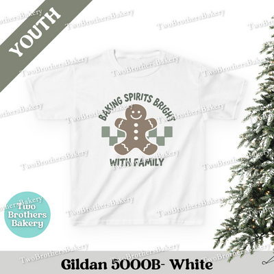 Baking Spirits Bright Kids Shirt, Youth Christmas Baking Tee, Gingerbread Holiday Top, Matching Family Shirts, Christmas Family Baking Tee