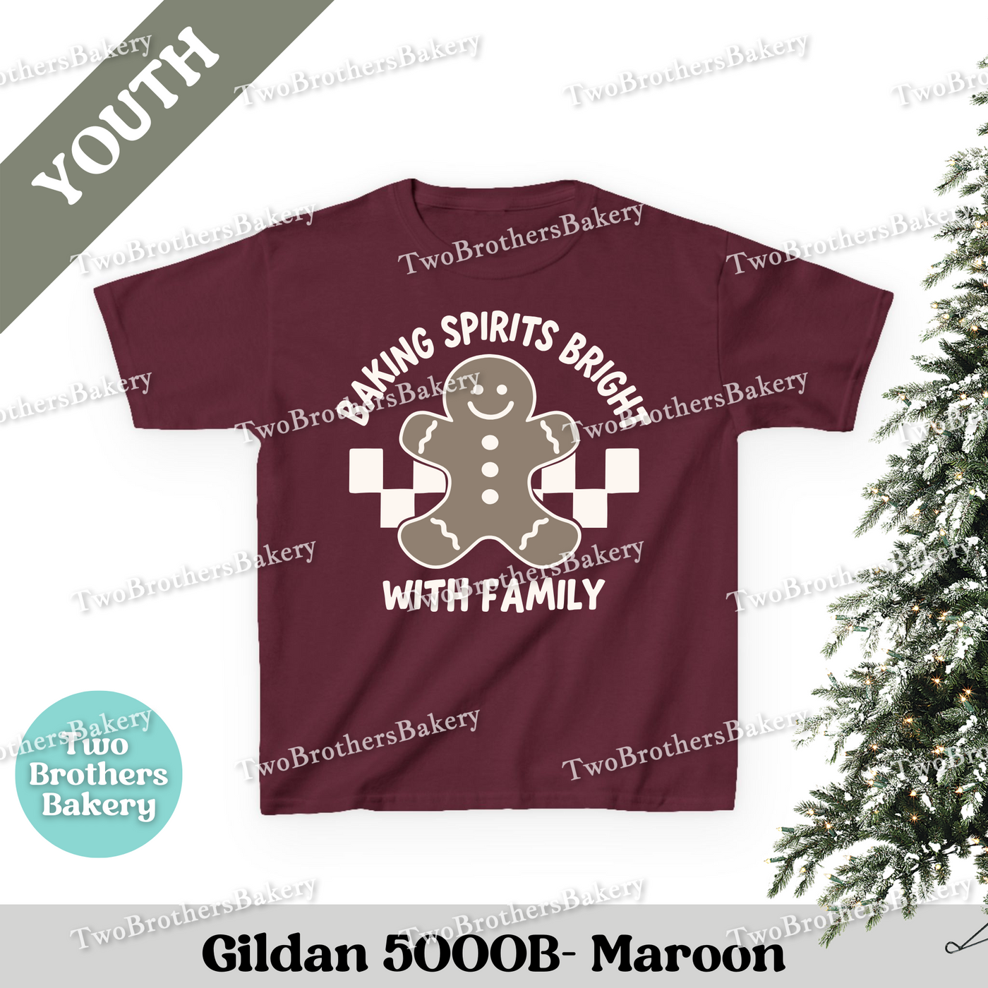 Baking Spirits Bright Kids Shirt, Youth Christmas Baking Tee, Gingerbread Holiday Top, Matching Family Shirts, Christmas Family Baking Tee