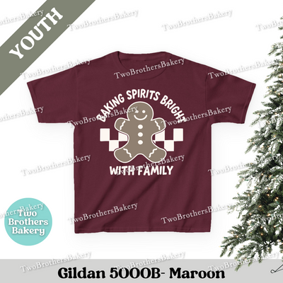 Baking Spirits Bright Kids Shirt, Youth Christmas Baking Tee, Gingerbread Holiday Top, Matching Family Shirts, Christmas Family Baking Tee