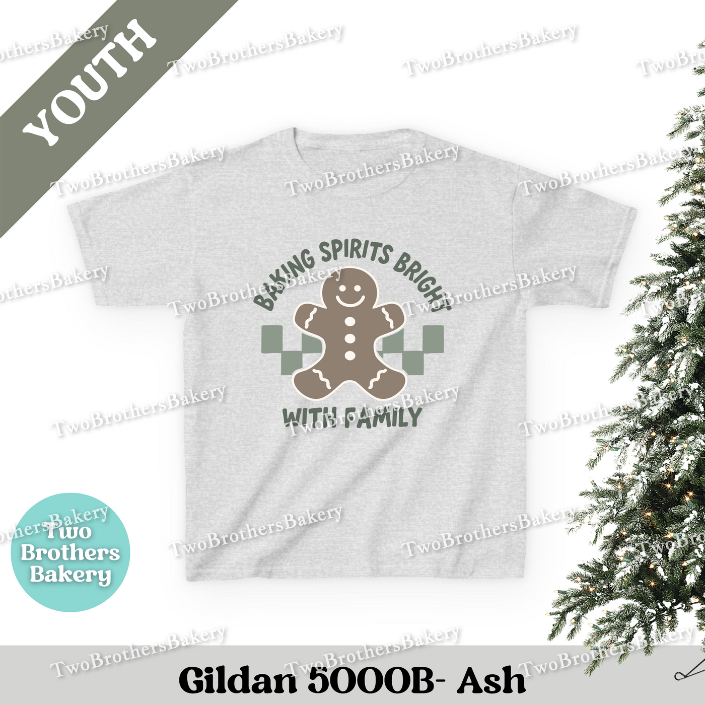 Baking Spirits Bright Kids Shirt, Youth Christmas Baking Tee, Gingerbread Holiday Top, Matching Family Shirts, Christmas Family Baking Tee