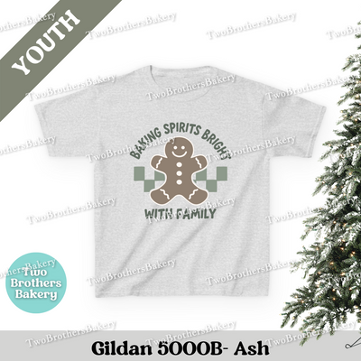 Baking Spirits Bright Kids Shirt, Youth Christmas Baking Tee, Gingerbread Holiday Top, Matching Family Shirts, Christmas Family Baking Tee