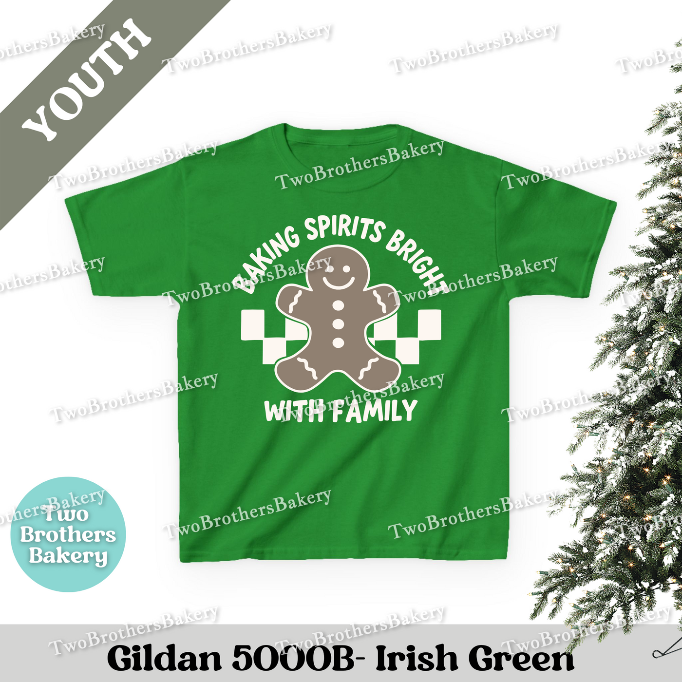 Baking Spirits Bright Kids Shirt, Youth Christmas Baking Tee, Gingerbread Holiday Top, Matching Family Shirts, Christmas Family Baking Tee