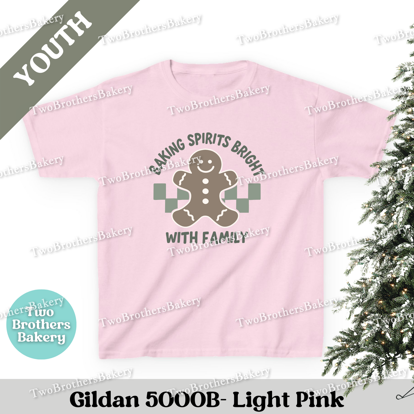 Baking Spirits Bright Kids Shirt, Youth Christmas Baking Tee, Gingerbread Holiday Top, Matching Family Shirts, Christmas Family Baking Tee