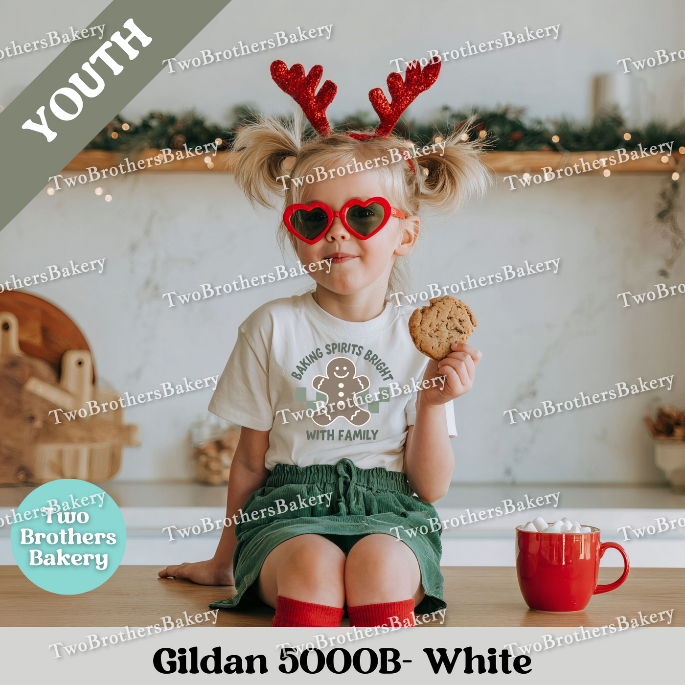 Baking Spirits Bright Kids Shirt, Youth Christmas Baking Tee, Gingerbread Holiday Top, Matching Family Shirts, Christmas Family Baking Tee