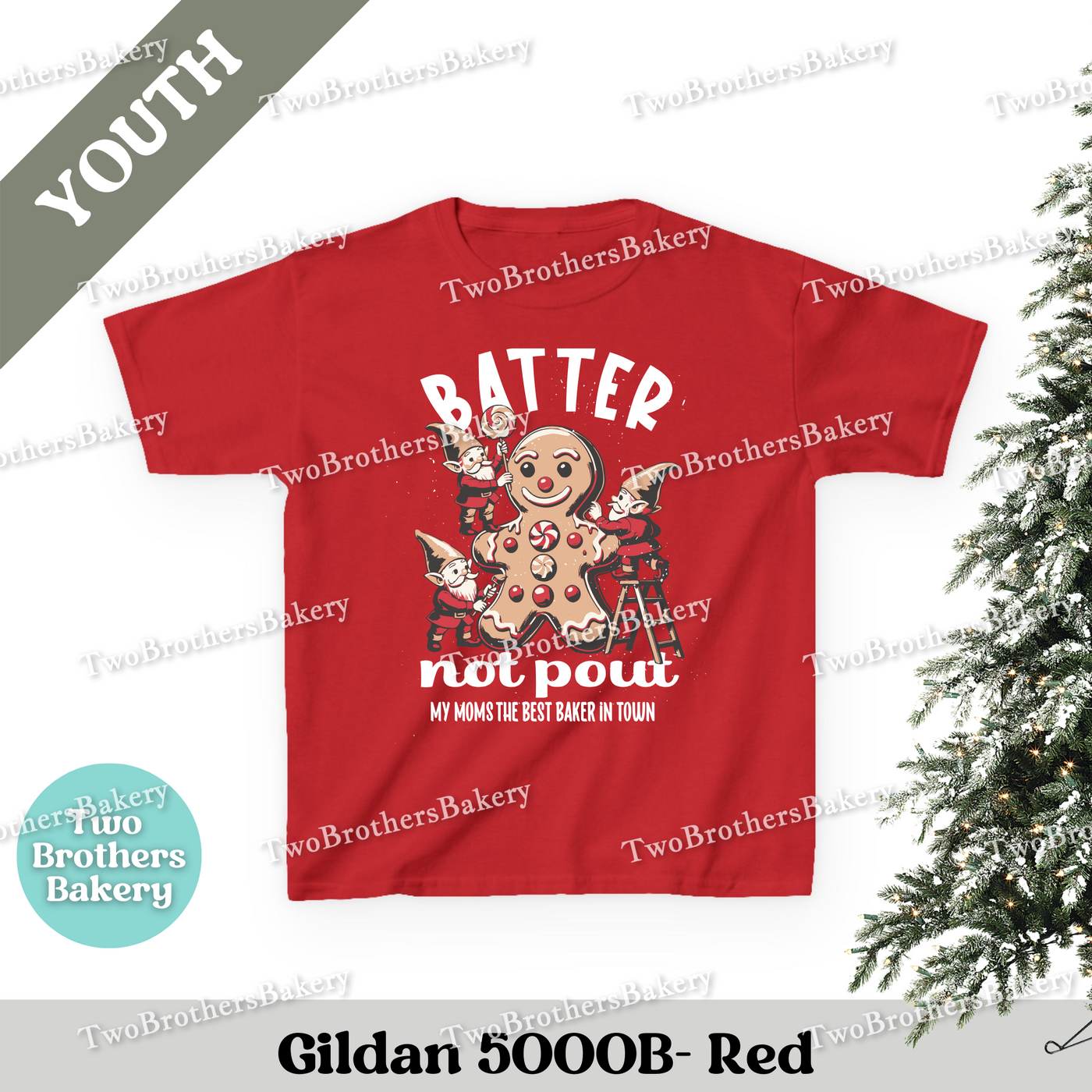 Batter Not Pout Kids Shirt, Youth Christmas Baking Tee, Gingerbread Elf Holiday Top, My Moms the Best Baker, Kids Christmas Baking Shirt