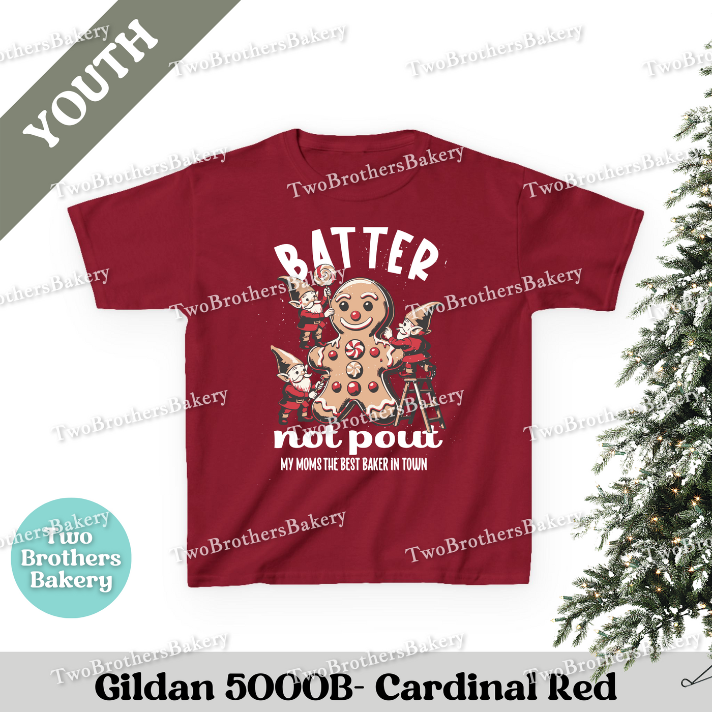 Batter Not Pout Kids Shirt, Youth Christmas Baking Tee, Gingerbread Elf Holiday Top, My Moms the Best Baker, Kids Christmas Baking Shirt