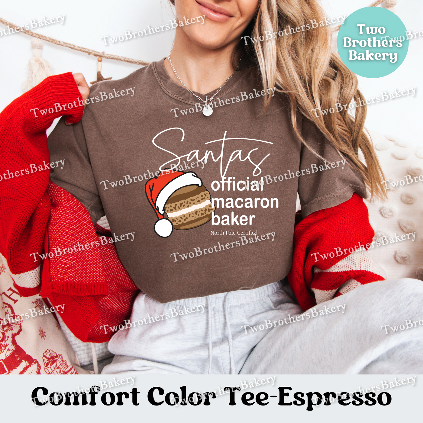 Santas Macaron Shirt, Christmas Baking Tee, Matching Family Tops, Xmas Macarons, Mom and Me Baking, Couple Baking Tshirt, North Pole