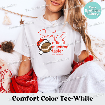 Santas Macaron Taster Shirt, Christmas Baking Tee, Matching Family Tops, Xmas Macarons, Mom and Me Baking, Couple Baking Tshirt, North Pole