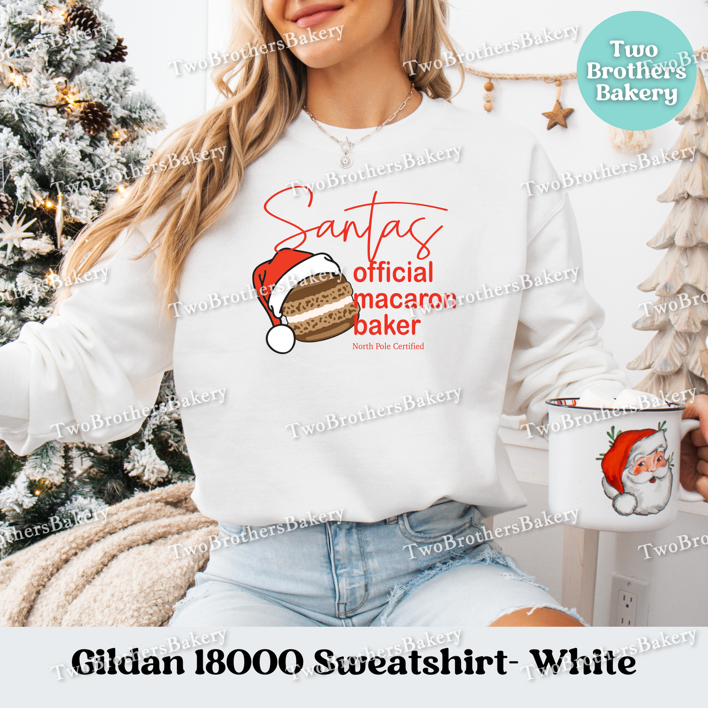 Santas Official Macaron Baker Sweatshirt, Christmas Baking Crewneck, Holiday Macaron Lover Gift, Matching Family Tops, Mom and Me Baking