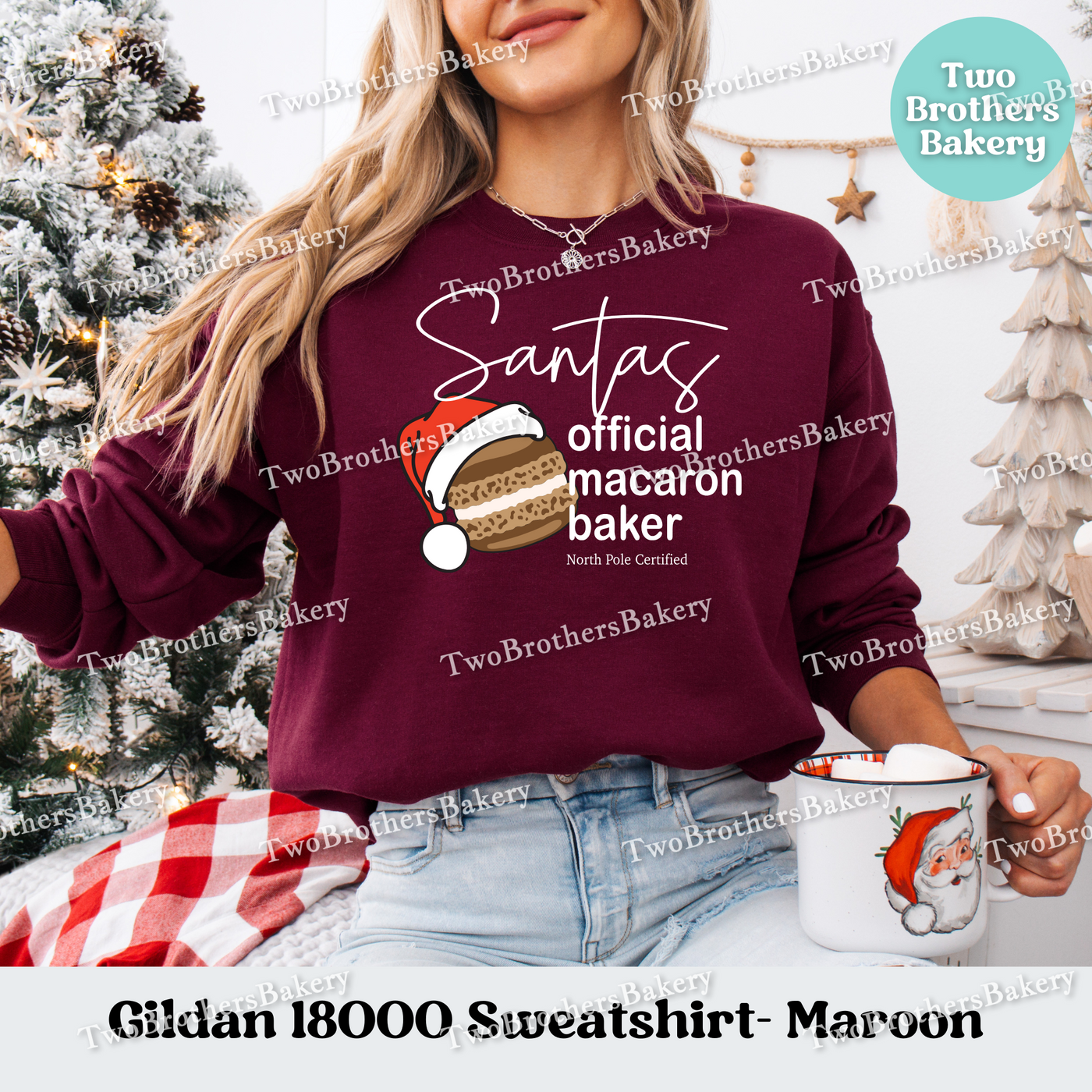 Santas Official Macaron Baker Sweatshirt, Christmas Baking Crewneck, Holiday Macaron Lover Gift, Matching Family Tops, Mom and Me Baking
