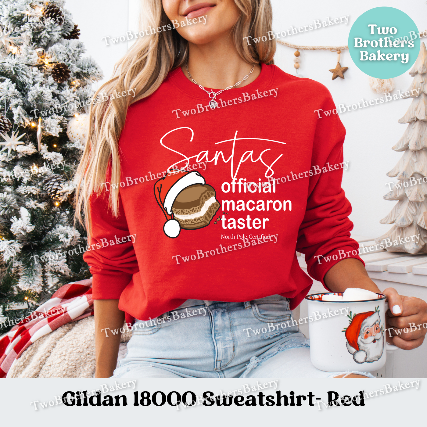 Santas Official Macaron Taster Sweatshirt, Christmas Baking Crewneck, Holiday Macaron Lover Gift, Matching Family Tops, Mom and Me Baking