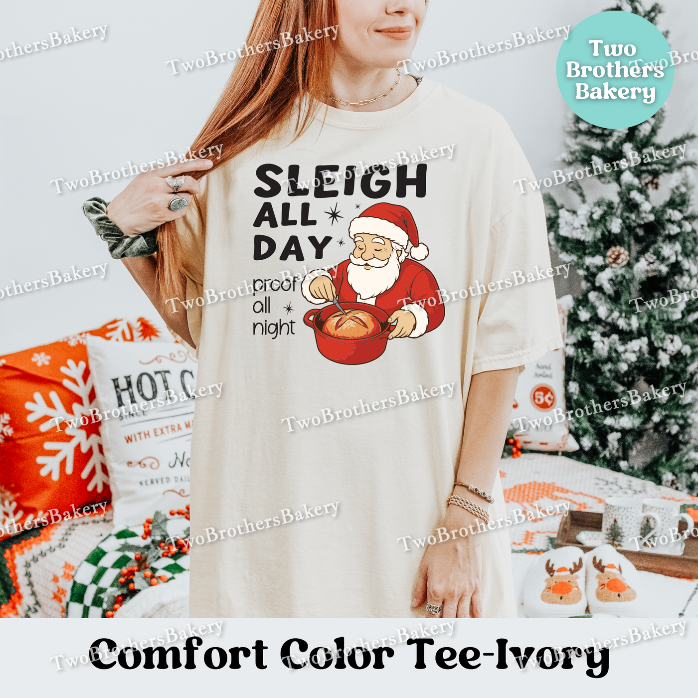 Sleigh All Day Bread Shirt, Sourdough Baking Tee, Holiday Bread Baker Gift, Sleigh All Day Proof All Night, Sourdough Santa, Christmas Santa