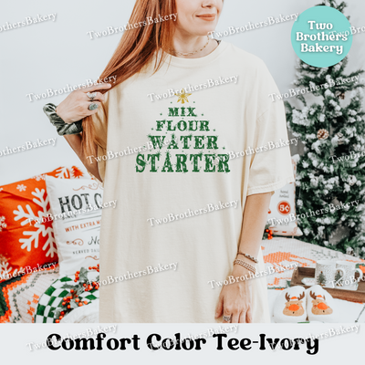 Mix Flour Water Starter Shirt, Christmas Sourdough Baker Tee, Holiday Baking Shirt for Bread Makers, Festive Comfort Colors T-Shirt, Santa Baking Gift