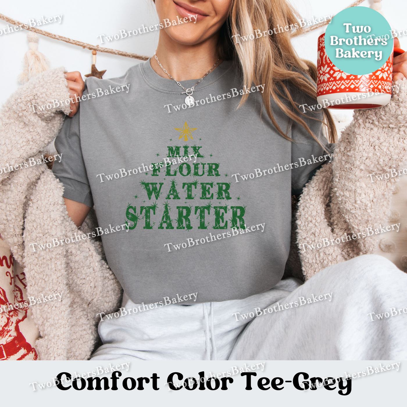 Mix Flour Water Starter Shirt, Christmas Sourdough Baker Tee, Holiday Baking Shirt for Bread Makers, Festive Comfort Colors T-Shirt, Santa Baking Gift