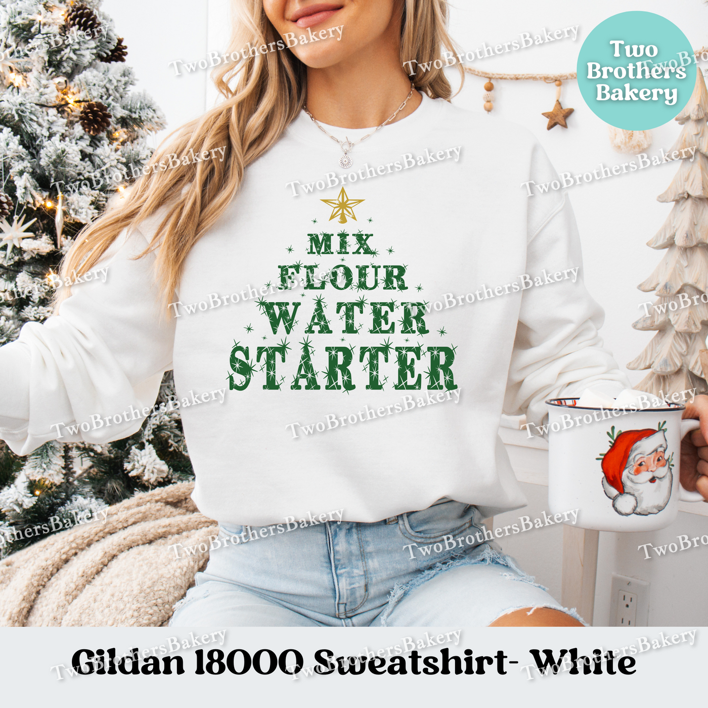 Mix Flour Water Starter Sweatshirt, Christmas Sourdough Baker Crewneck, Holiday Bread Baking Gift, Festive Santa Bakery Pullover