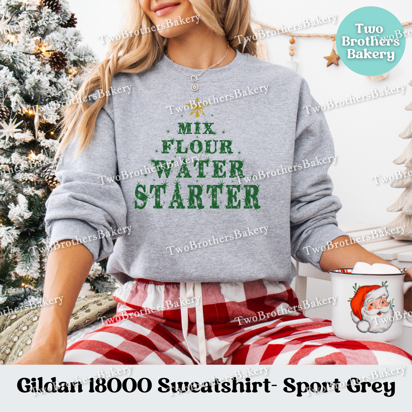 Mix Flour Water Starter Sweatshirt, Christmas Sourdough Baker Crewneck, Holiday Bread Baking Gift, Festive Santa Bakery Pullover