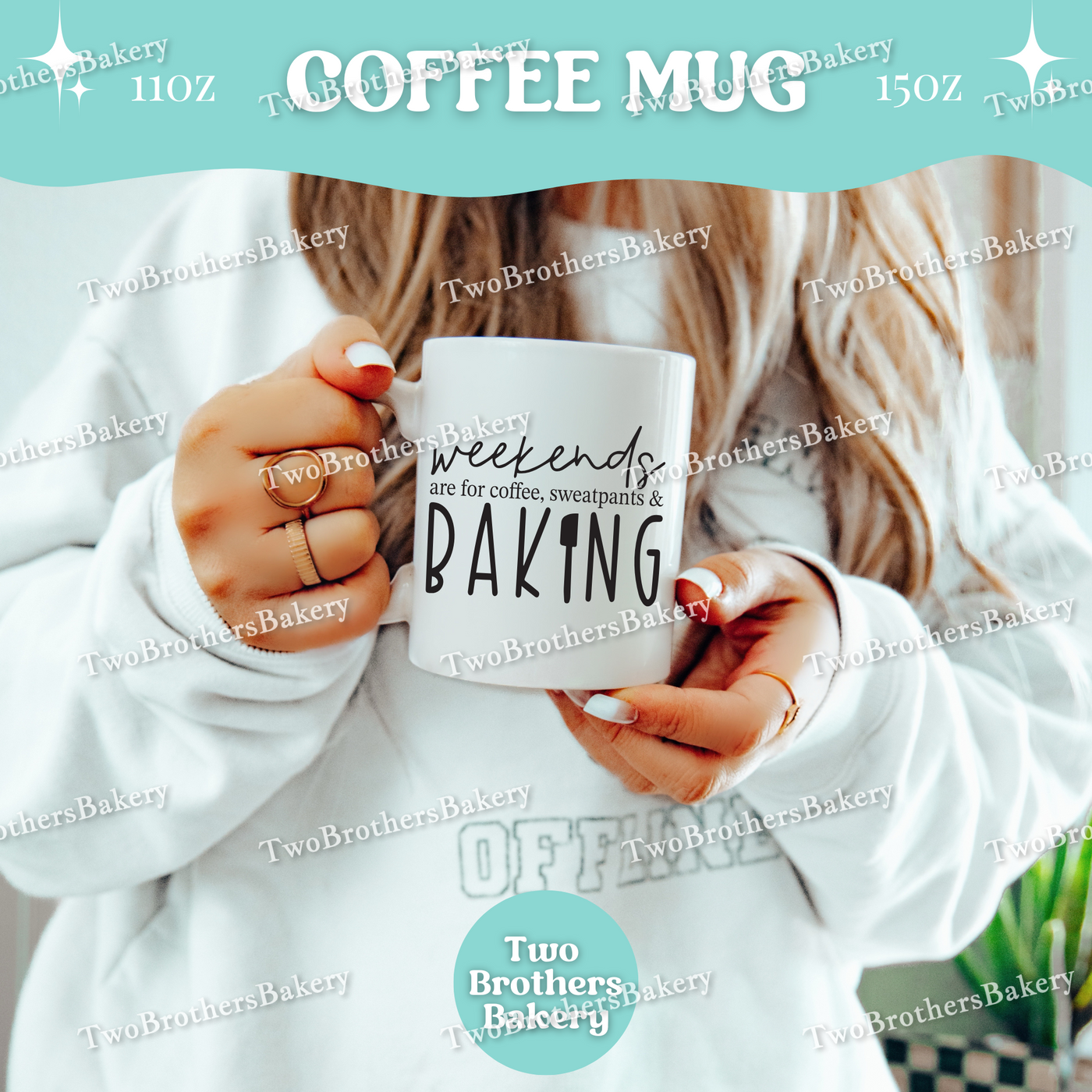 Weekends Are for Baking Coffee Mug, Double-Sided Ceramic Cup with Baking Vibes Design, 11oz 15oz Cup
