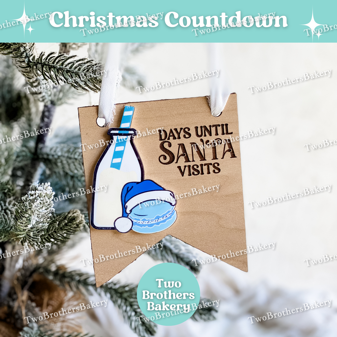 Personalized Christmas Countdown Sign, Laser Engraved Macaron & Milk Bottle Design, Custom Name Holiday Countdown, Choose Red, Green, or Blue Theme, Hangable or Magnet Option, Dry Erase Reusable Countdown for Macaron Bakers & Families