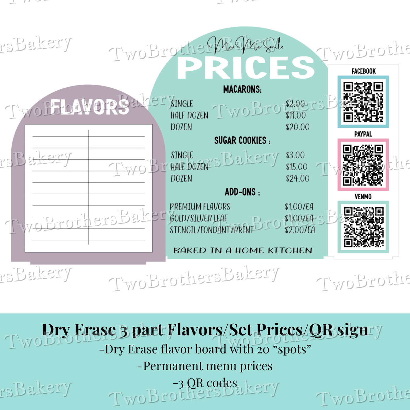 Dry Erase Flavors/ Permament Menu / QR codes Sign