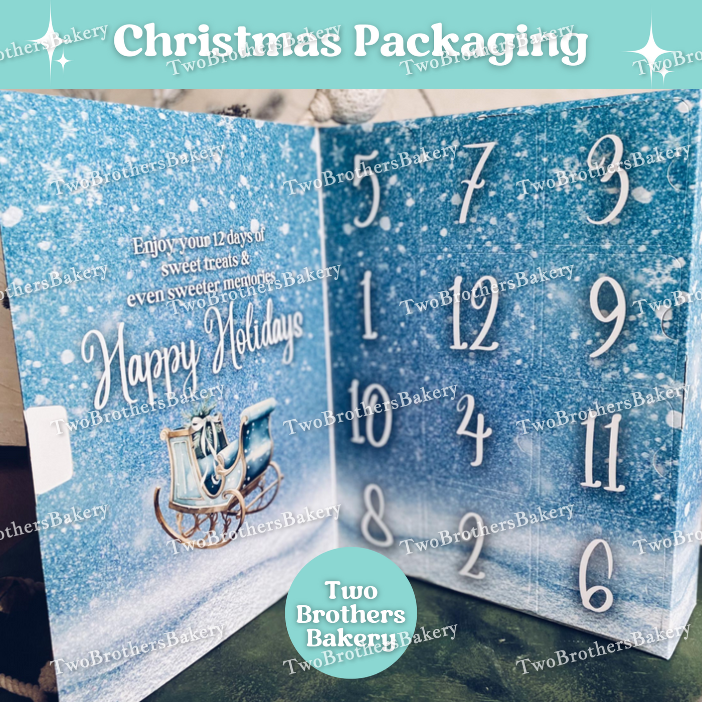 12 Days of Sweet Treats Advent Calendar Box, Empty Christmas Countdown Packaging for Bakers, Fill with Cookies, Macarons, or Gifts, DIY Holiday Box with 12 Compartments, Flat Pack Assembly