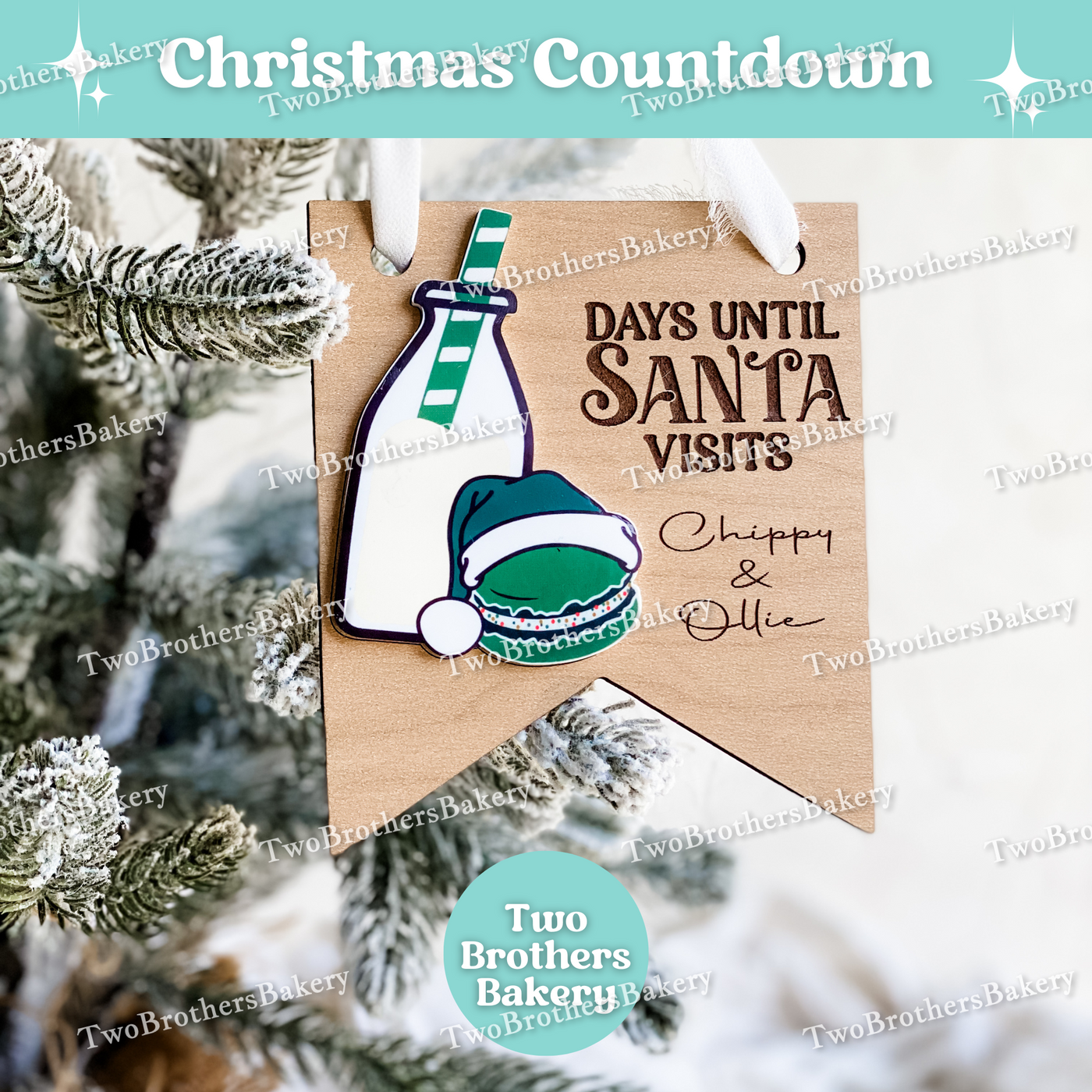 Personalized Christmas Countdown Sign, Laser Engraved Macaron & Milk Bottle Design, Custom Name Holiday Countdown, Choose Red, Green, or Blue Theme, Hangable or Magnet Option, Dry Erase Reusable Countdown for Macaron Bakers & Families