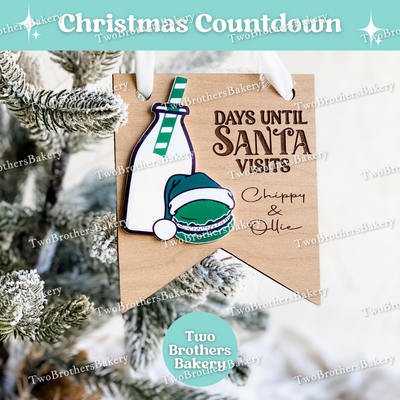 Personalized Christmas Countdown Sign, Laser Engraved Macaron & Milk Bottle Design, Custom Name Holiday Countdown, Choose Red, Green, or Blue Theme, Hangable or Magnet Option, Dry Erase Reusable Countdown for Macaron Bakers & Families