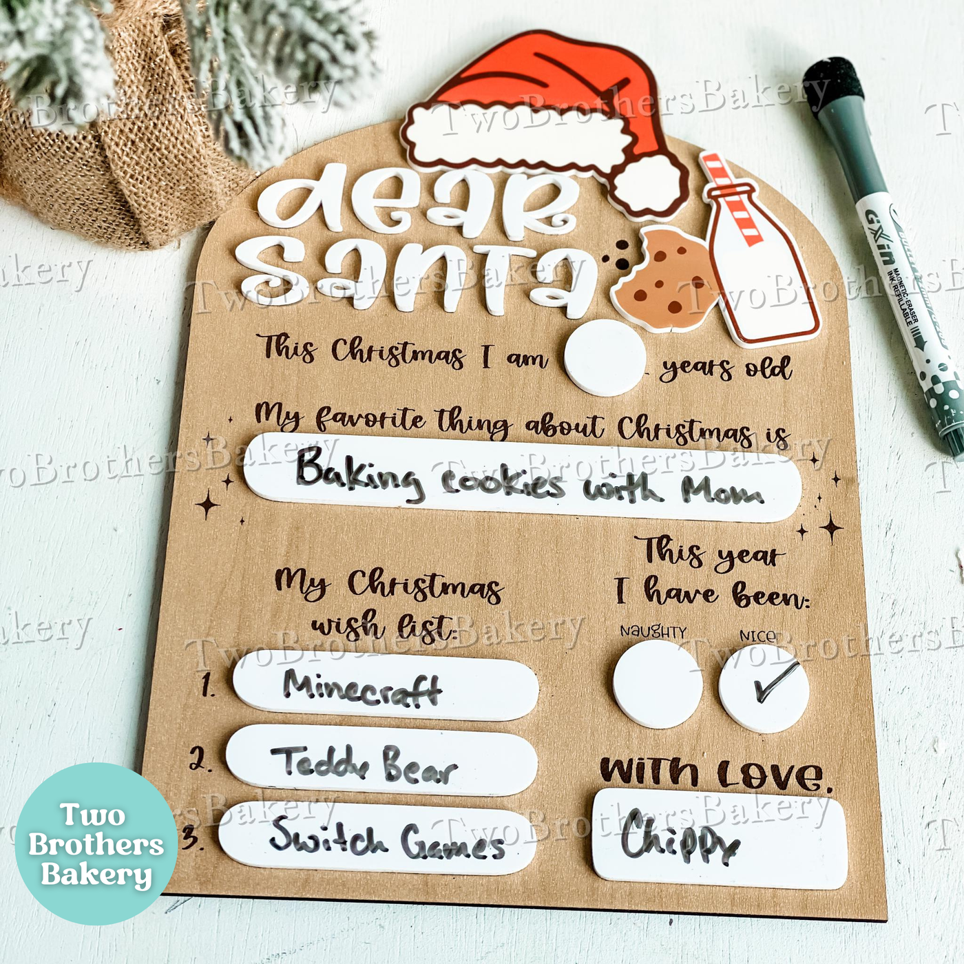 Dear Santa sign, Christmas Wish, Naughty or Nice, Milk and Cookies, Santas Cookies, Santa Gift, Christmas Traditions, Christmas Dry Erase