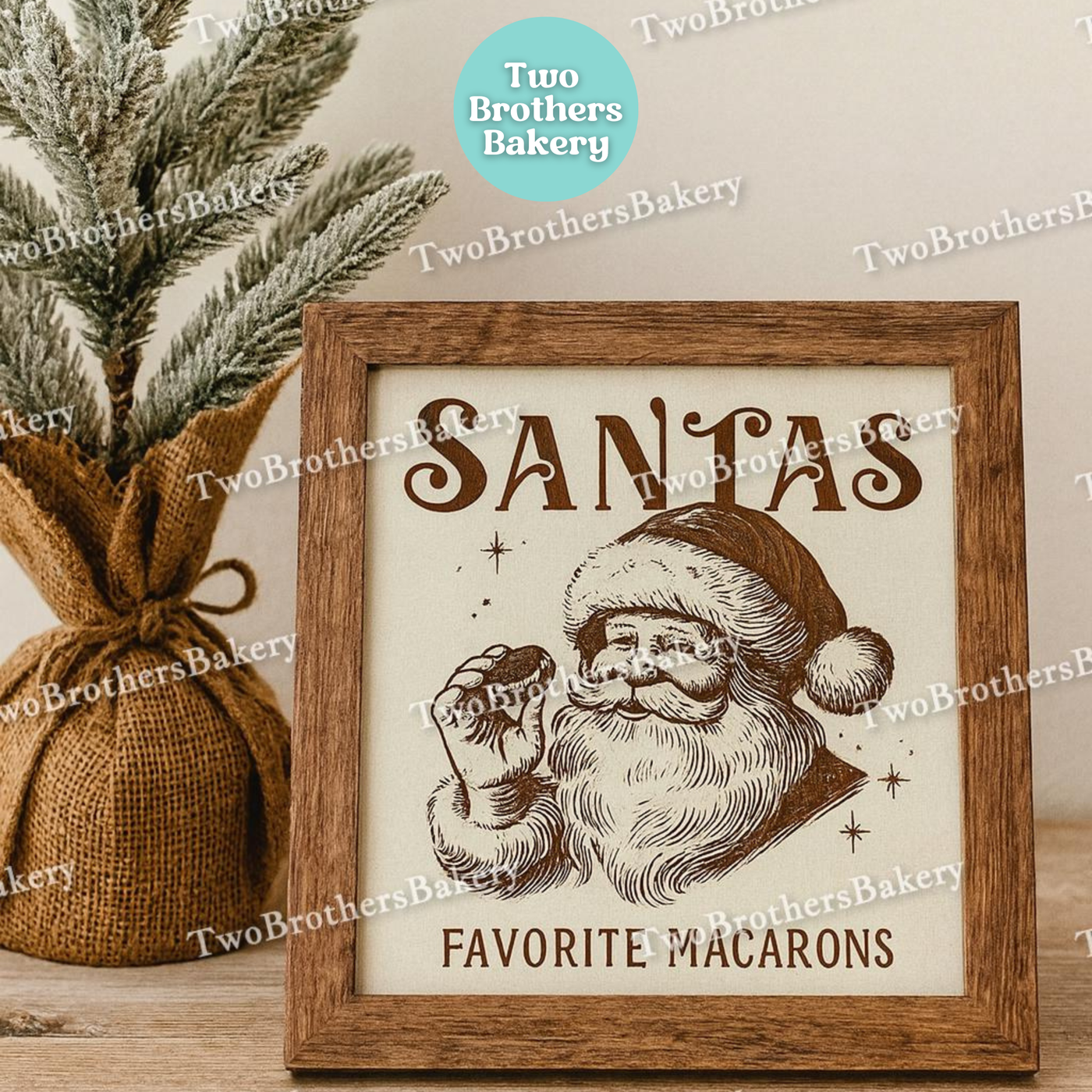 Santas Favorite Macarons, Santas Favorite Macaron Baker, Framed Artwork, Christmas Baking Decor