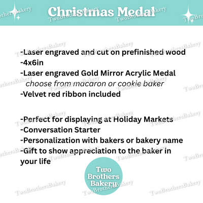 Personalized Santa’s Official Baker Medal, Laser Engraved Gold Mirror Acrylic Christmas Award for Cookie or Macaron Bakers, Holiday Market Display or Ornament Gift, Custom with Name or Bakery Name