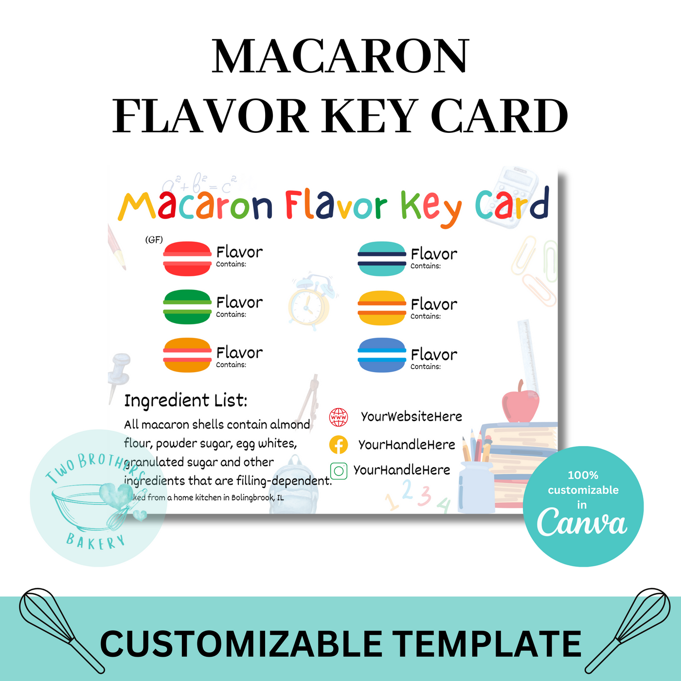 Macaron Flavor Key Card- School theme