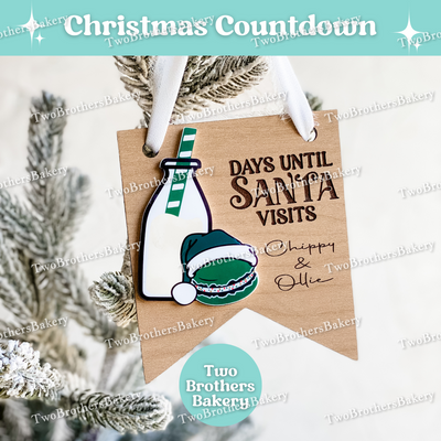 Personalized Christmas Countdown Sign, Laser Engraved Macaron & Milk Bottle Design, Custom Name Holiday Countdown, Choose Red, Green, or Blue Theme, Hangable or Magnet Option, Dry Erase Reusable Countdown for Macaron Bakers & Families
