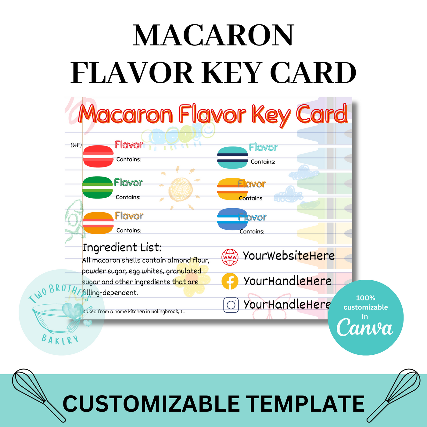 Macaron Flavor Key Card- Crayon Doodles