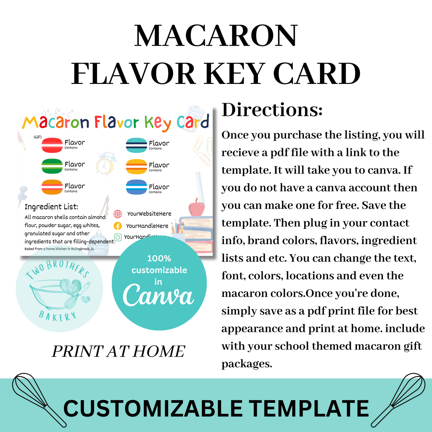 Macaron Flavor Key Card- School theme