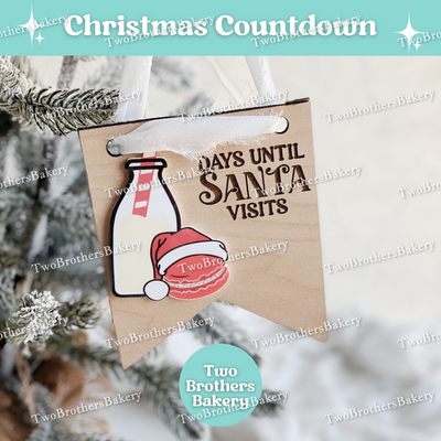 Personalized Christmas Countdown Sign, Laser Engraved Macaron & Milk Bottle Design, Custom Name Holiday Countdown, Choose Red, Green, or Blue Theme, Hangable or Magnet Option, Dry Erase Reusable Countdown for Macaron Bakers & Families