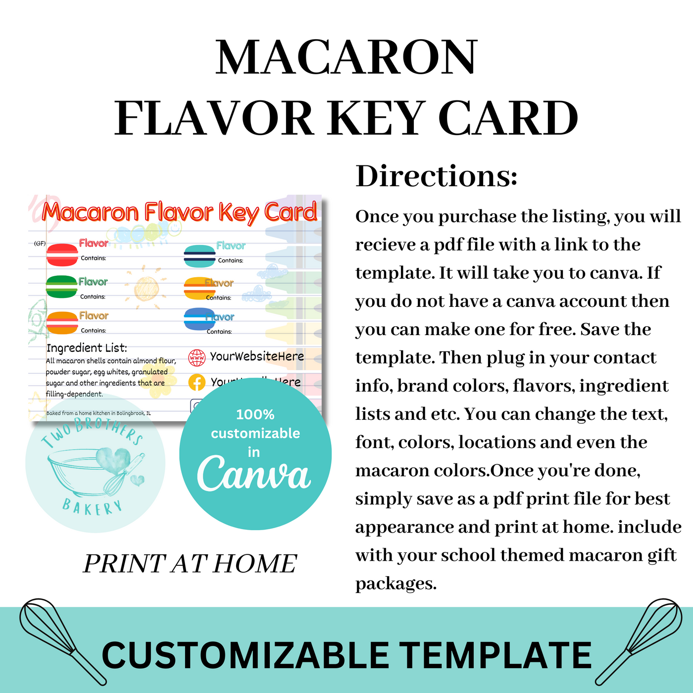 Macaron Flavor Key Card- Crayon Doodles