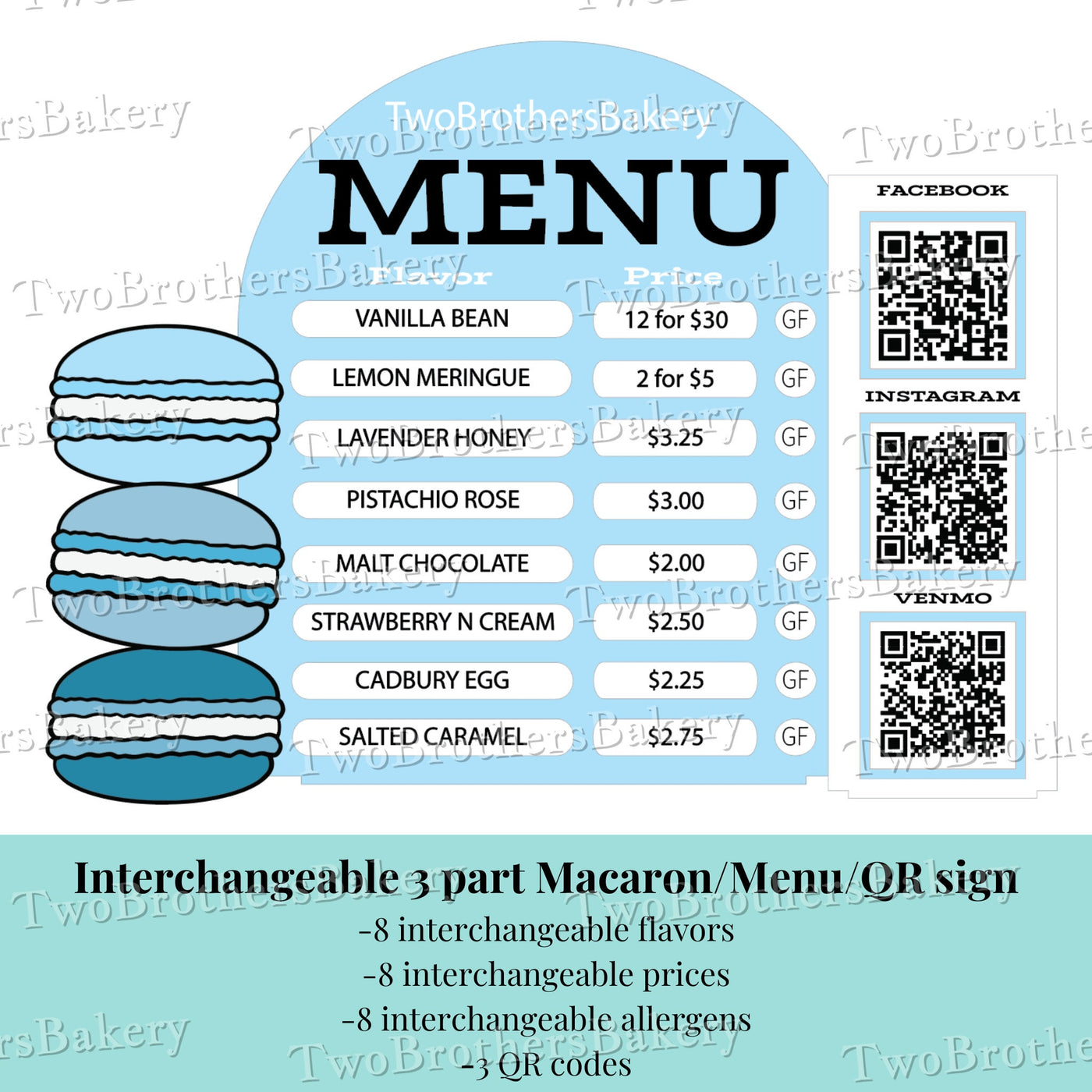 Macarons/ Interchangeable Menu/ QR Codes Sign