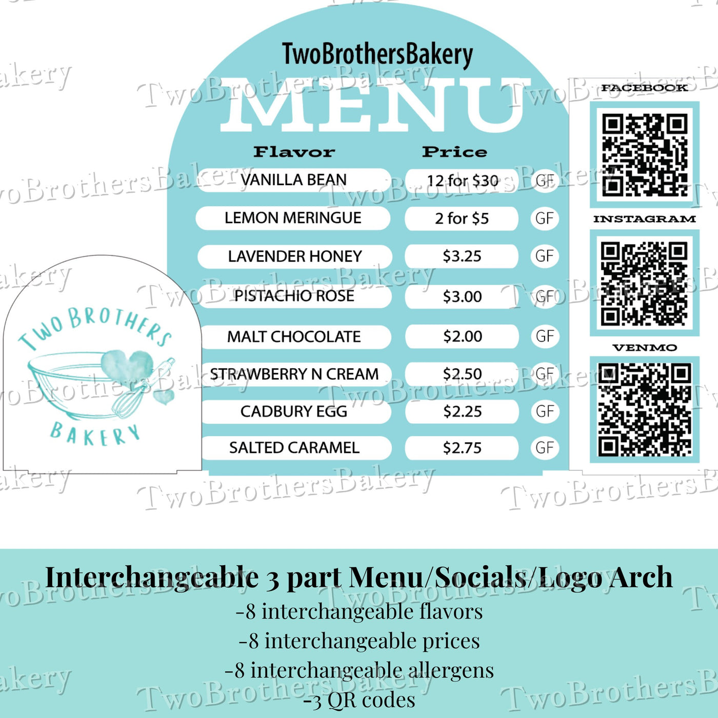 Logo Arch/ Interchangeable Menu/ QR codes Sign