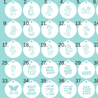 Bluey Themed Stencils, PYO Birthday cookie stencils, DIY Cookie Stencils, Blue Cartoon Dog Cookies, Kids Birthday Cookies, Oh Biscuits