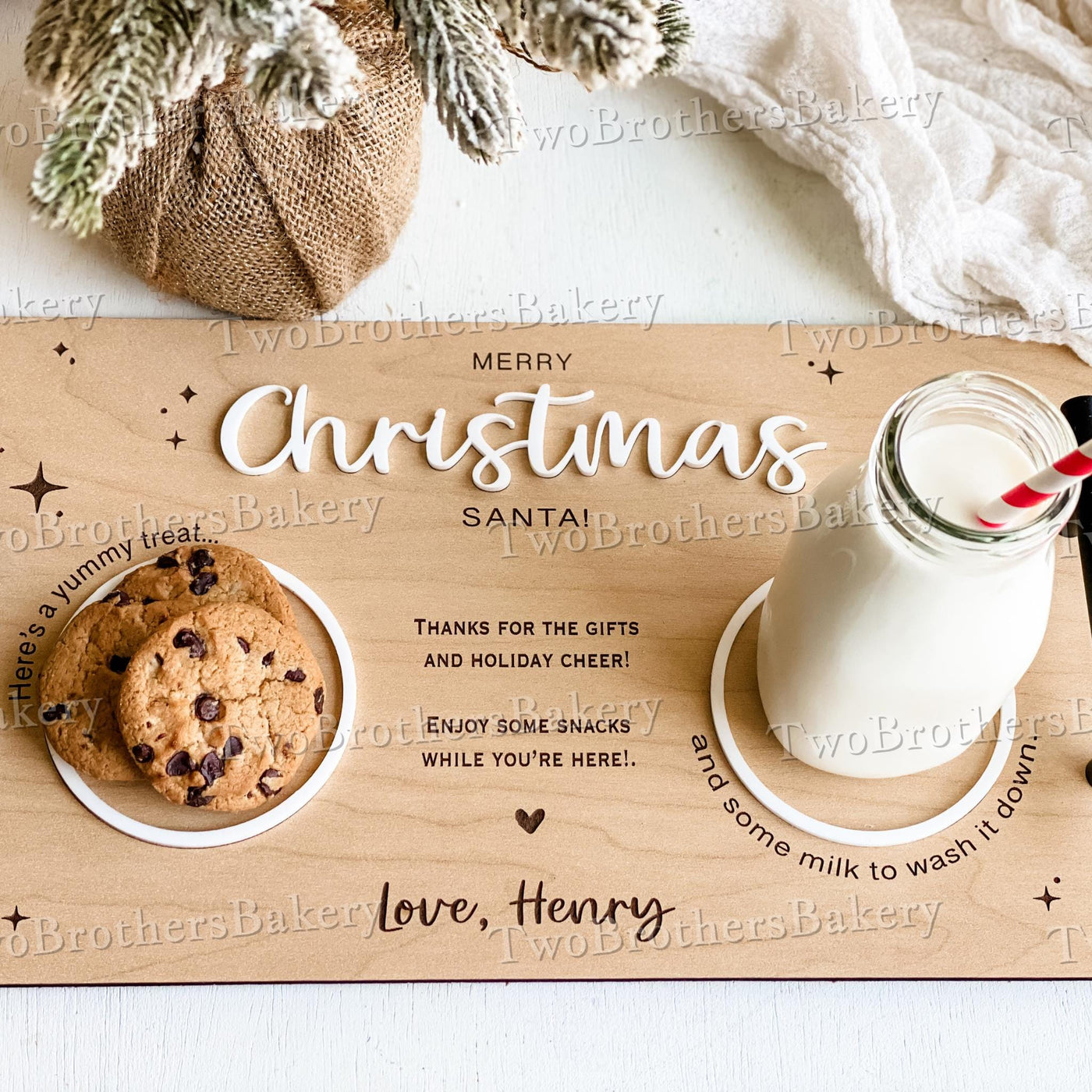 Milk and Cookie Tray, Santa Tray, Christmas Eve Tray, Christmas Cookies, Tray for Santa, Christmas Eve Gift, Santa Cookies, Christmas Tray