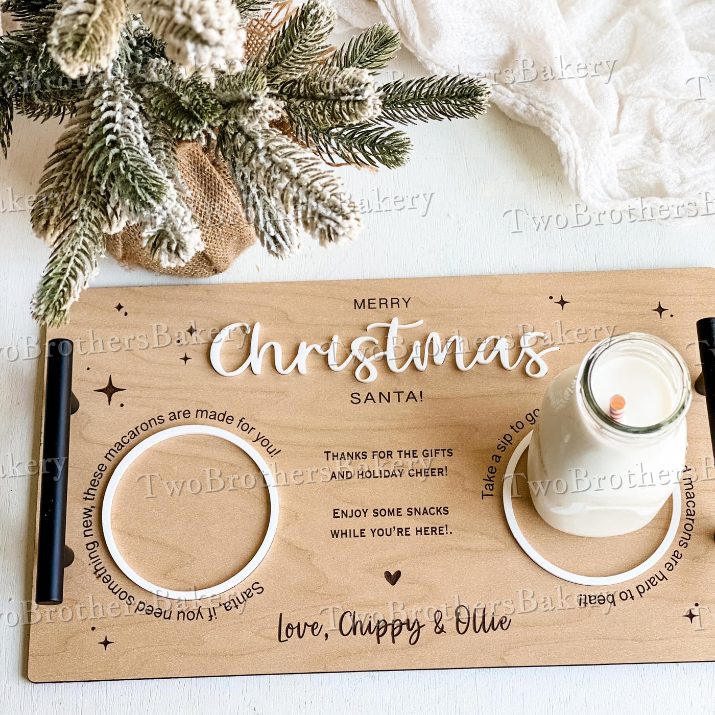 Milk and Macarons Tray, Santa Tray, Christmas Eve Tray, Christmas Macarons, Tray for Santa, Christmas Eve Gift, Santa Cookies, Christmas Tray